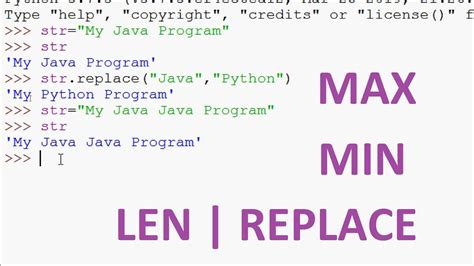 Built In String Functions In Python Max Min Len Replace Python Tutorials Youtube