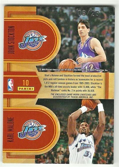 Karl Malone John Stockton Panini Classics Combos Dual Patch