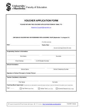 Fillable Online Voucher Application For Cooperating Teachers