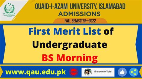 Quiad I Azam University Islamabad Announced First Merit List Bs