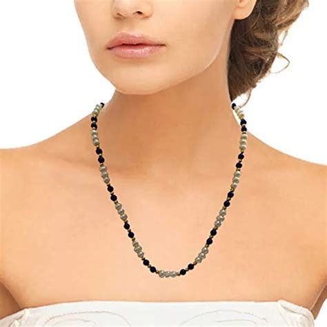 Single Line Real Freshwater Pearl Blue Beads Gold Plated Beads Necklace