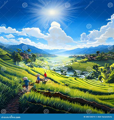 Illustration of the Beautiful View of Traditional Rice Terraces Stock ...