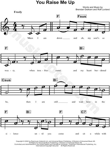 Josh Groban "You Raise Me Up" Sheet Music for Beginners in C Major ...