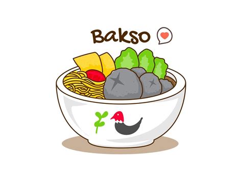 Bakso Or Meatball With Noodle And Vegetable Logo Icon Flat Cartoon