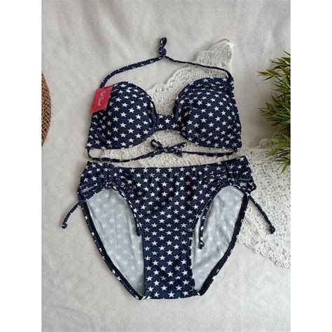 Jual BK 3316 XO3 NAVY BINTANG BIKINI PANTAI STYLE KUPU DENGAN BUSA