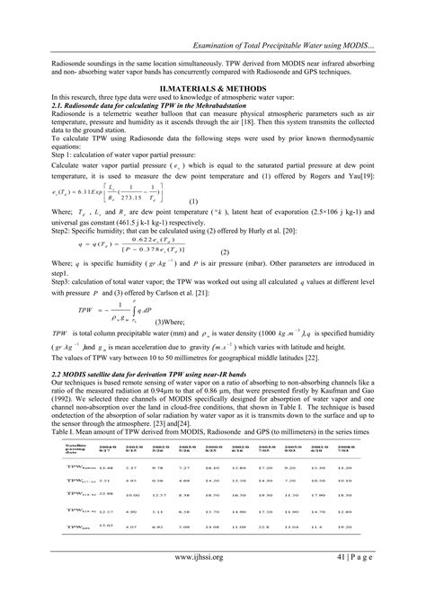 Examination Of Total Precipitable Water Using Modis Measurements And