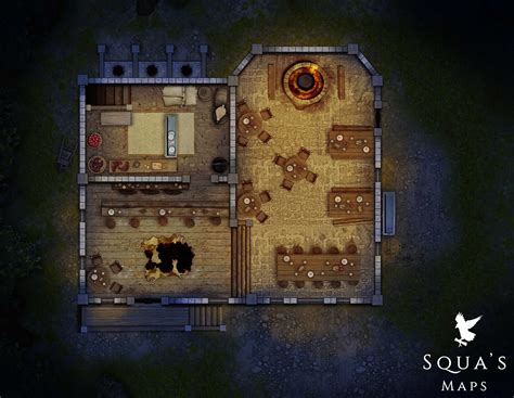 DnD Map - Tavern Interior (Night) | Fantasy city map, Map, Map pictures