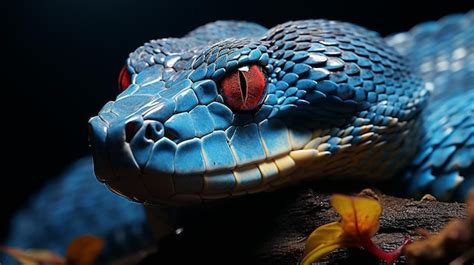 Premium Ai Image Blue Viper Snake Closeup Face Head