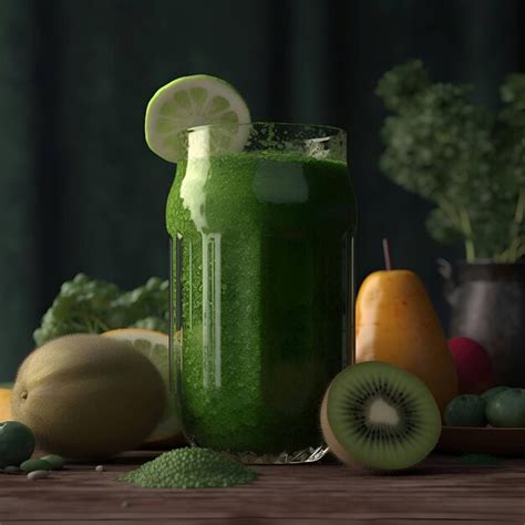 Premium AI Image Healthy Green Smoothie In Glass With Kiwi Lime And