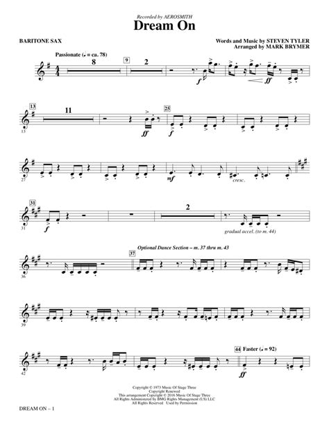 Dream On Arr Mark Brymer Baritone Sax By Aerosmith Choir Digital Sheet Music Sheet