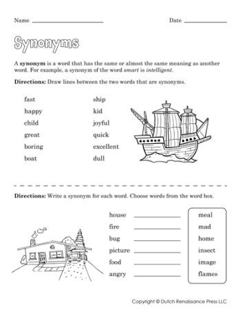 Synonym Worksheets - Tim's Printables