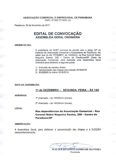 Edital de convocação da assembléia geral Associação Comercial e