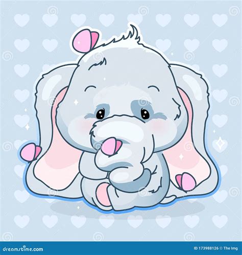 Cute Elephant Kawaii Cartoon Vector Character Adorable And Funny