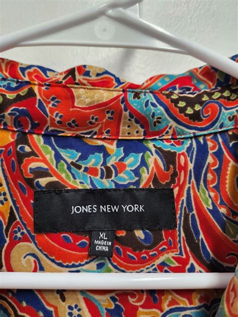 Jones New York Womens Blouse Xl Orange Blue Paisley Long Sleeve Button Front Ebay