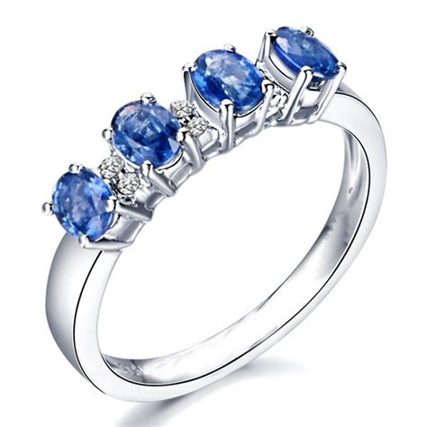 Beautiful Sapphire and Diamond Engagement Ring on 18k White Gold - JeenJewels