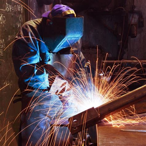 Welding Worker In Factory Industrial Worker In Welding Process