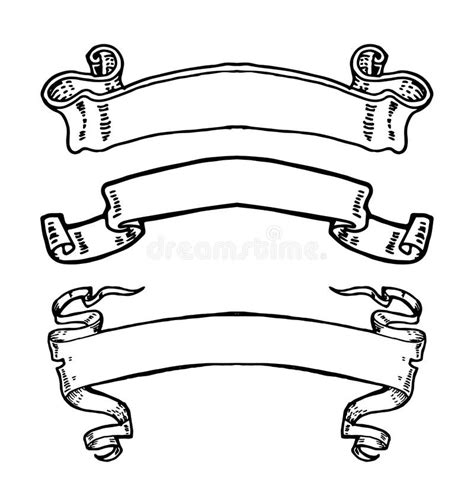 Banderas De La Cinta Del Vintage Sistema Dibujado Mano Ilustraci N Del