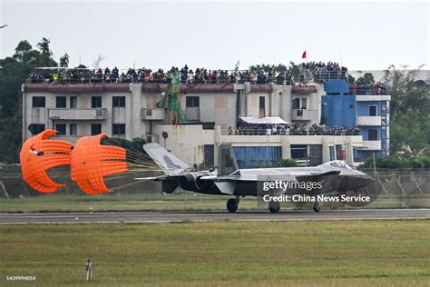 A J 20 Fighter Jet Lands During Airshow China 2022 At Zhuhai Air Show