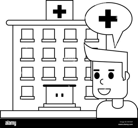 patientin hospital building symbol black and white Stock Vector Image ...