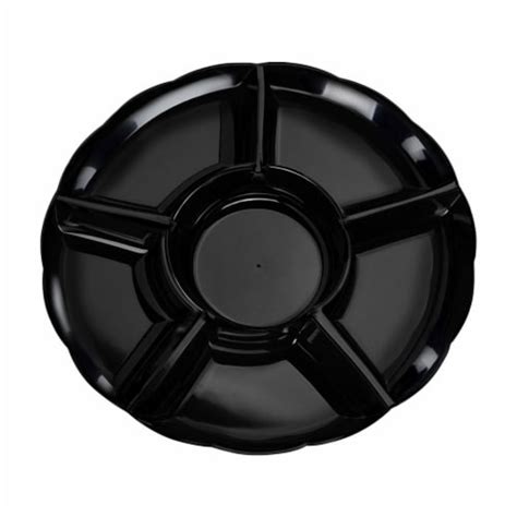 Black Big 6-Partition Round Disposable Plastic Trays (24 Trays), 24 ...