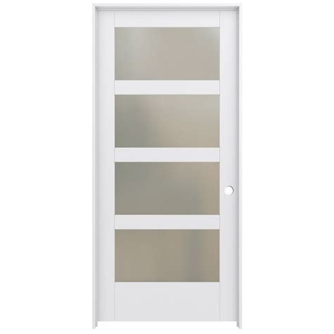 Jeld Wen Moda 1044w 30 In X 80 In Primed 4 Panel Square Frosted Glass Solid Core Primed Mdf Left