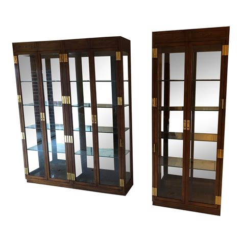 Henredon Wood Glass Display Cabinets Set Of 3 Chairish