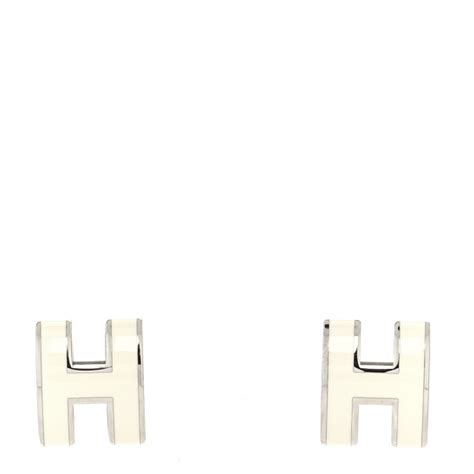 Hermes Palladium Lacquered Mini Pop H Earrings White 1331743 Fashionphile