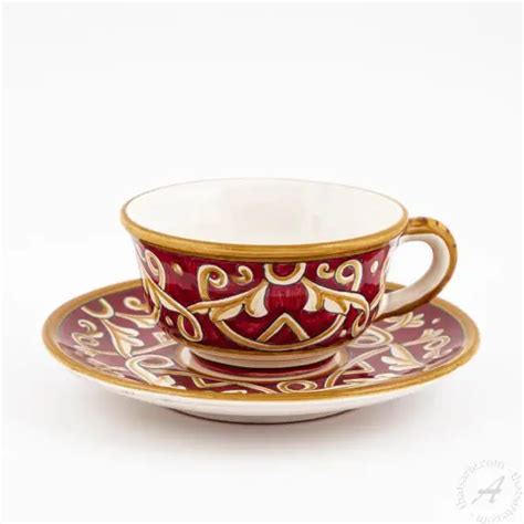 Tea Cup And Saucer Barocco Rosso Fima Italian Dinnerware Thatsarte