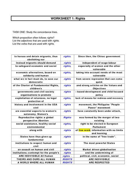 Bill Of Rights Free Printable Worksheets