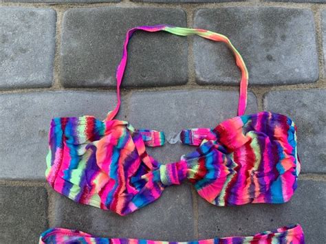 Vintage S Bikini Set Neon High Leg Lycra Swimsuit Gem