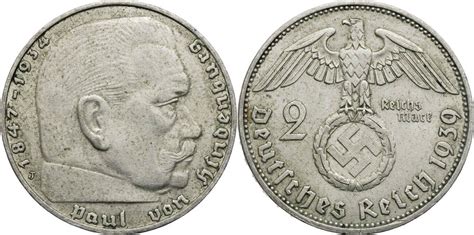 Drittes Reich 2 Reichsmark 1939 J Hindenburg Kursmünze 1936 1939 ss