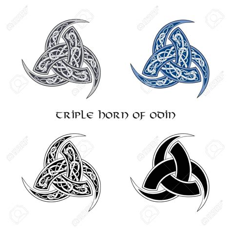 Triple Horn Of Odin Decorated With Ornaments Set Isolated On White