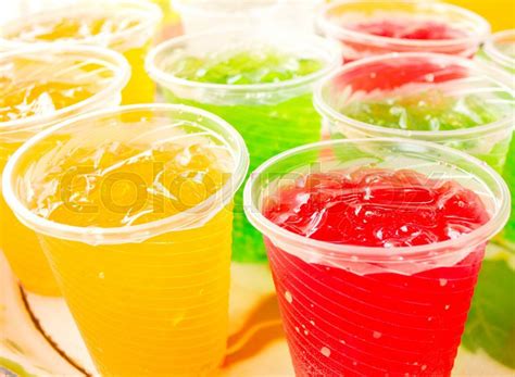 Soft Drinks In Plastic Cups Stock Image Colourbox