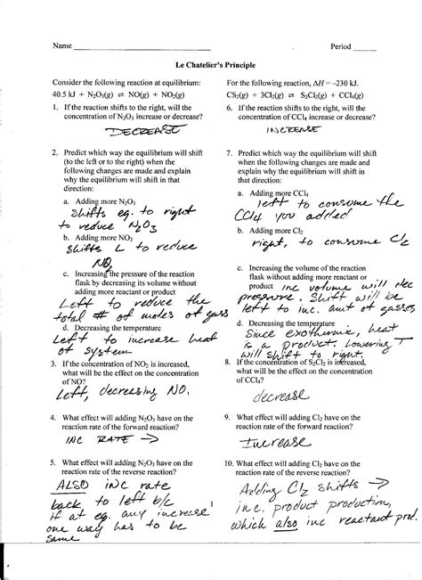 Thermodynamics Worksheet Chemistry