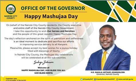 Governor Sakaja's Mashujaa Day best wishes | Nairobi City County