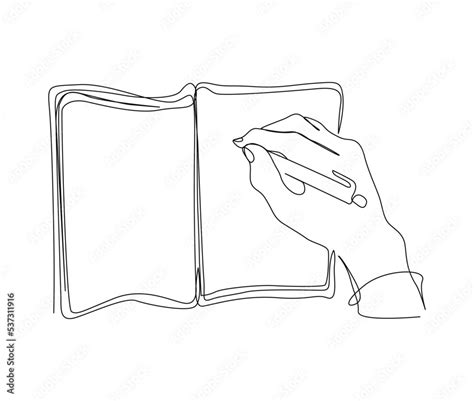 Continuous Line Art Drawing Of Hand Writing On The Book Hand Holding