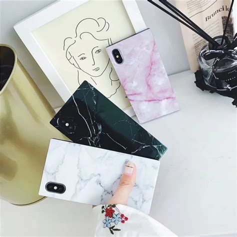 Marble Texture Phone Case For Iphone 6 6s 7 8 Plus X Fashion Granite Stone Soft Imd Square