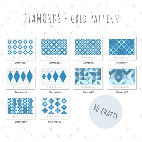 GRID PATTERN 40 CHARTS Diamonds Design Mosaic Crochet Pattern C2C ...