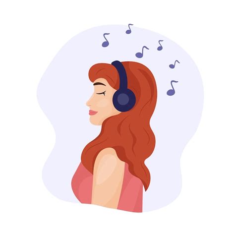 Chica Con Auriculares Escuchando Música Perfil De Mujer Adulta Joven Y