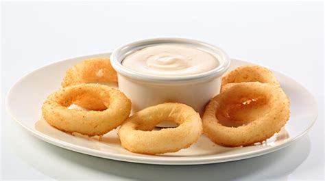 Premium AI Image | a plate of onion rings and a dipping sauce