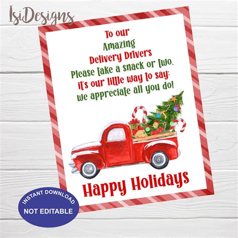 Delivery Drivers Treat Printable Sign Instant Download Thank Etsy