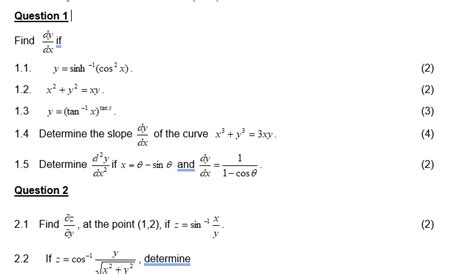 Solved Question 1 Find Dxdy If 11 Ysinh−1cos2x 12