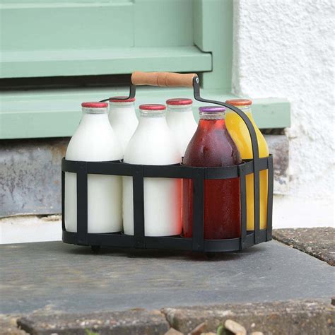 Vintage Steel Milk Bottle Holder Delivery Carrier 6 Bottles