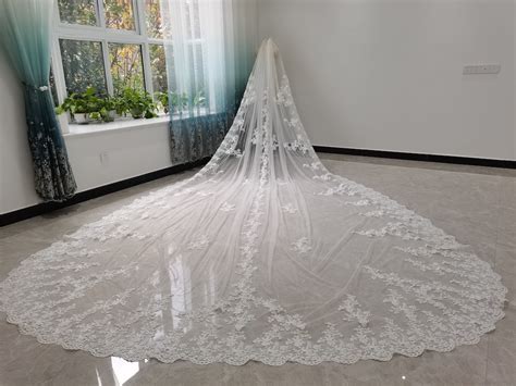 Bridal Lace Veil , Lace Wedding Veil, White Ivory Soft Tulle Veil ...