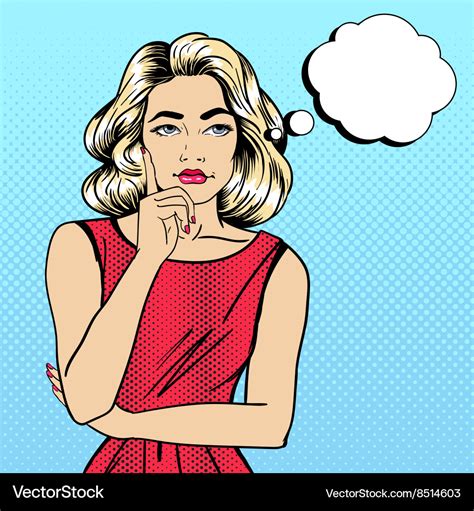 Woman Thinking Pretty Girl Doubts Pop Art Vector Image