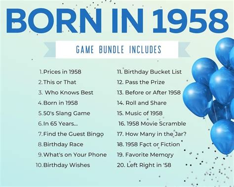 65th Birthday Party Games Born in 1958 Game 65th Birthday - Etsy Canada ...