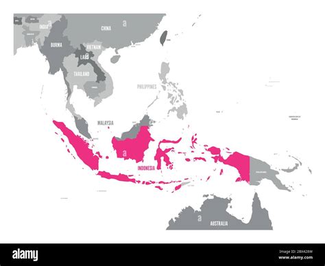 Vector map of Indonesia. Pink highlighted in Southeast Asia region ...