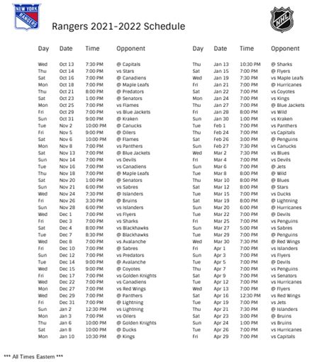 New York Rangers 2021-22 Season Schedule - The Hockey Writers Latest ...