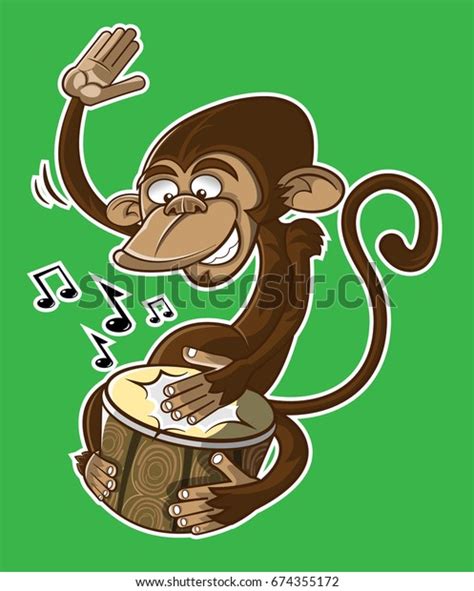 Monkey Playing Traditional Drum Cartoon Vector Stock Vector Royalty