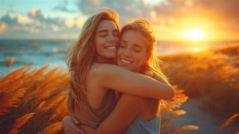 Smile Love Lesbian Black Couple Women Bonding At Beach Or Sea In Summer Premium AI Generated Image